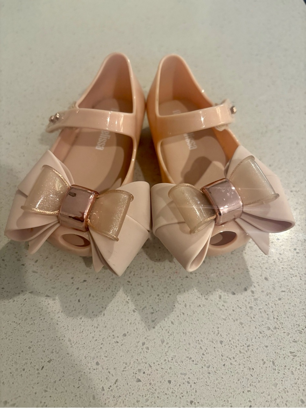 Toddler Girls' Patent Bow Mini Melissa Flats in Light Pink/ Neutral